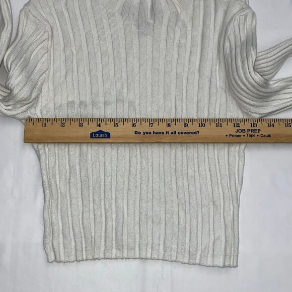 White Ribbed Knit Long Sleeve Crop Top Mock Neck Medium Classic Preppy 90s Basic - Picture 7 of 8